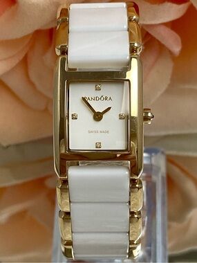 Pandora Retired Facets Diamond Accented Dial Watch Ceramic Link Band Swiss Made